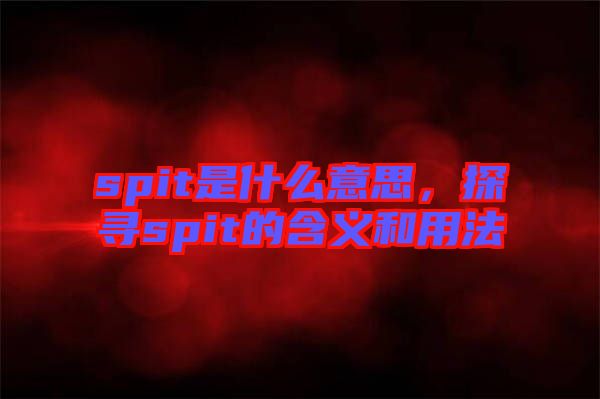 spit是什么意思，探尋spit的含義和用法