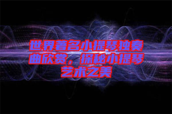 世界著名小提琴獨奏曲欣賞，探秘小提琴藝術之美