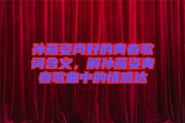 孫燕姿尚好的青春歌詞含義，解孫燕姿青春歌曲中的情感達(dá)