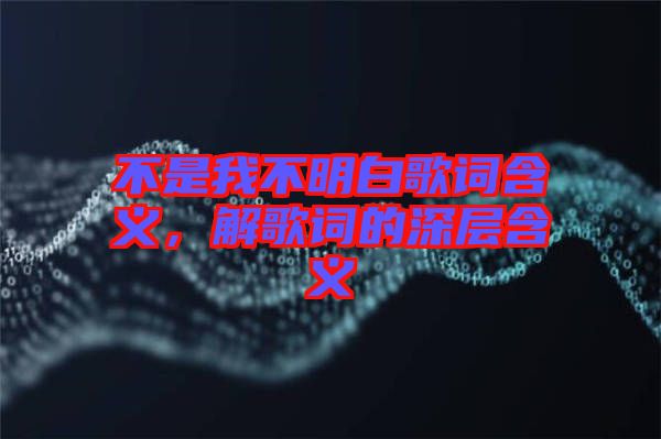 不是我不明白歌詞含義，解歌詞的深層含義