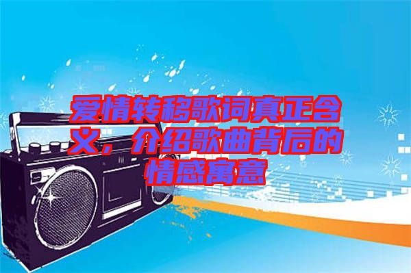 愛情轉(zhuǎn)移歌詞真正含義，介紹歌曲背后的情感寓意