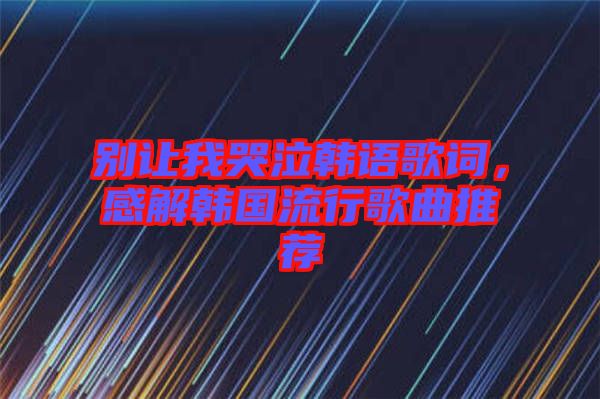 別讓我哭泣韓語歌詞，感解韓國流行歌曲推薦