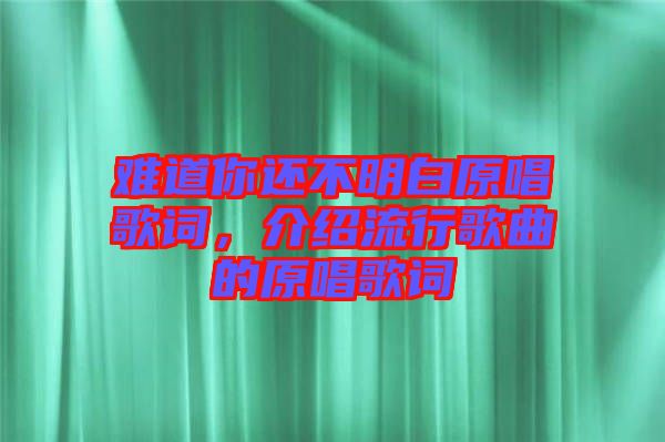 難道你還不明白原唱歌詞，介紹流行歌曲的原唱歌詞