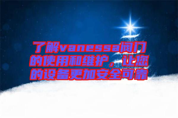 了解vanessa閥門的使用和維護，讓您的設備更加安全可靠