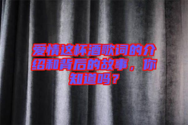 愛情這杯酒歌詞的介紹和背后的故事，你知道嗎？