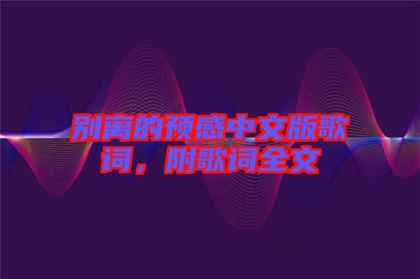 別離的預(yù)感中文版歌詞，附歌詞全文