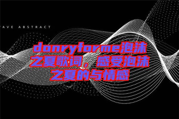 donryforme泡沫之夏歌詞，感受泡沫之夏的與情感