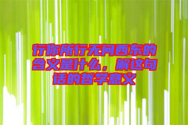 行你所行無問西東的含義是什么，解這句話的哲學(xué)意義