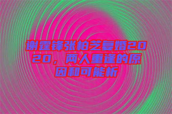 謝霆鋒張柏芝復(fù)婚2020，兩人重逢的原因和可能析