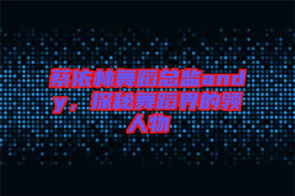 蔡依林舞蹈總監(jiān)andy，探秘舞蹈界的領(lǐng)人物