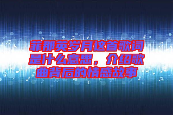 菲那英歲月這首歌詞是什么意思，介紹歌曲背后的情感故事