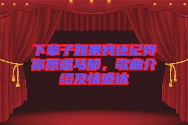 下輩子如果我還記得你原唱馬郁，歌曲介紹及情感達(dá)