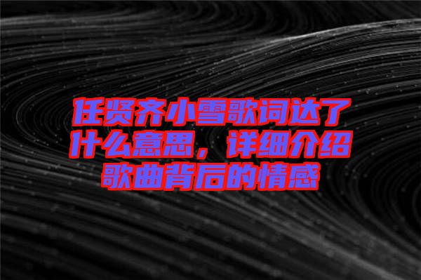 任賢齊小雪歌詞達(dá)了什么意思，詳細(xì)介紹歌曲背后的情感