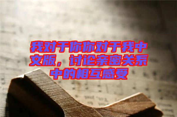 我對于你你對于我中文版，討論親密關系中的相互感受