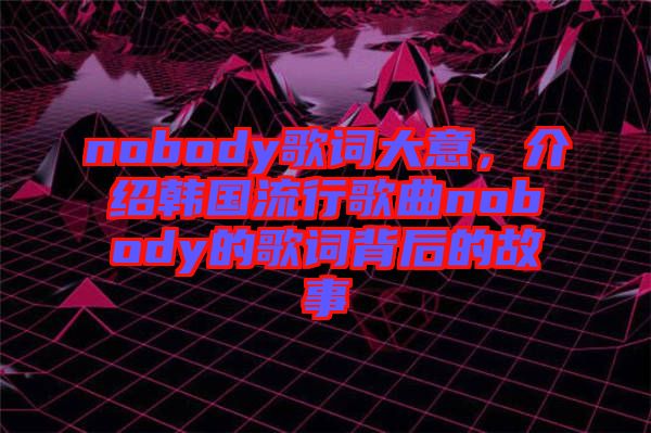 nobody歌詞大意，介紹韓國(guó)流行歌曲nobody的歌詞背后的故事