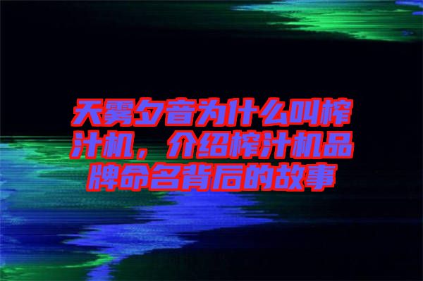 天霧夕音為什么叫榨汁機(jī)，介紹榨汁機(jī)品牌命名背后的故事