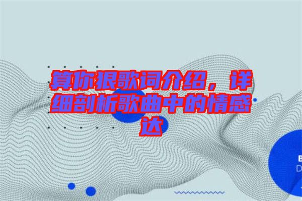 算你狠歌詞介紹，詳細(xì)剖析歌曲中的情感達(dá)