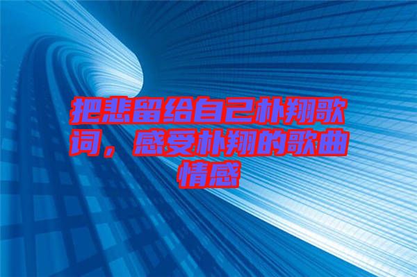 把悲留給自己樸翔歌詞，感受樸翔的歌曲情感