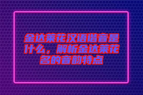 金達(dá)萊花漢語諧音是什么，解析金達(dá)萊花名的音韻特點(diǎn)