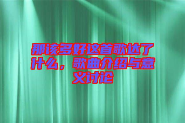 那該多好這首歌達了什么，歌曲介紹與意義討論